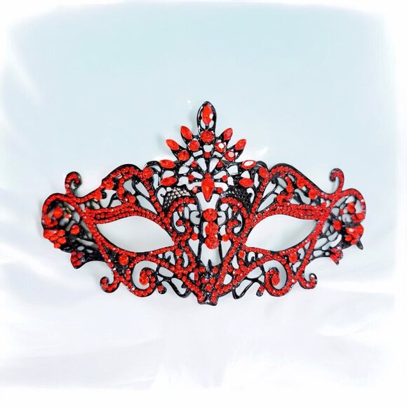 Ruby Crystal Masquerade Mask, Black Mask, Party Mask, Masquerade Wedding Mask - Picture 6 of 8